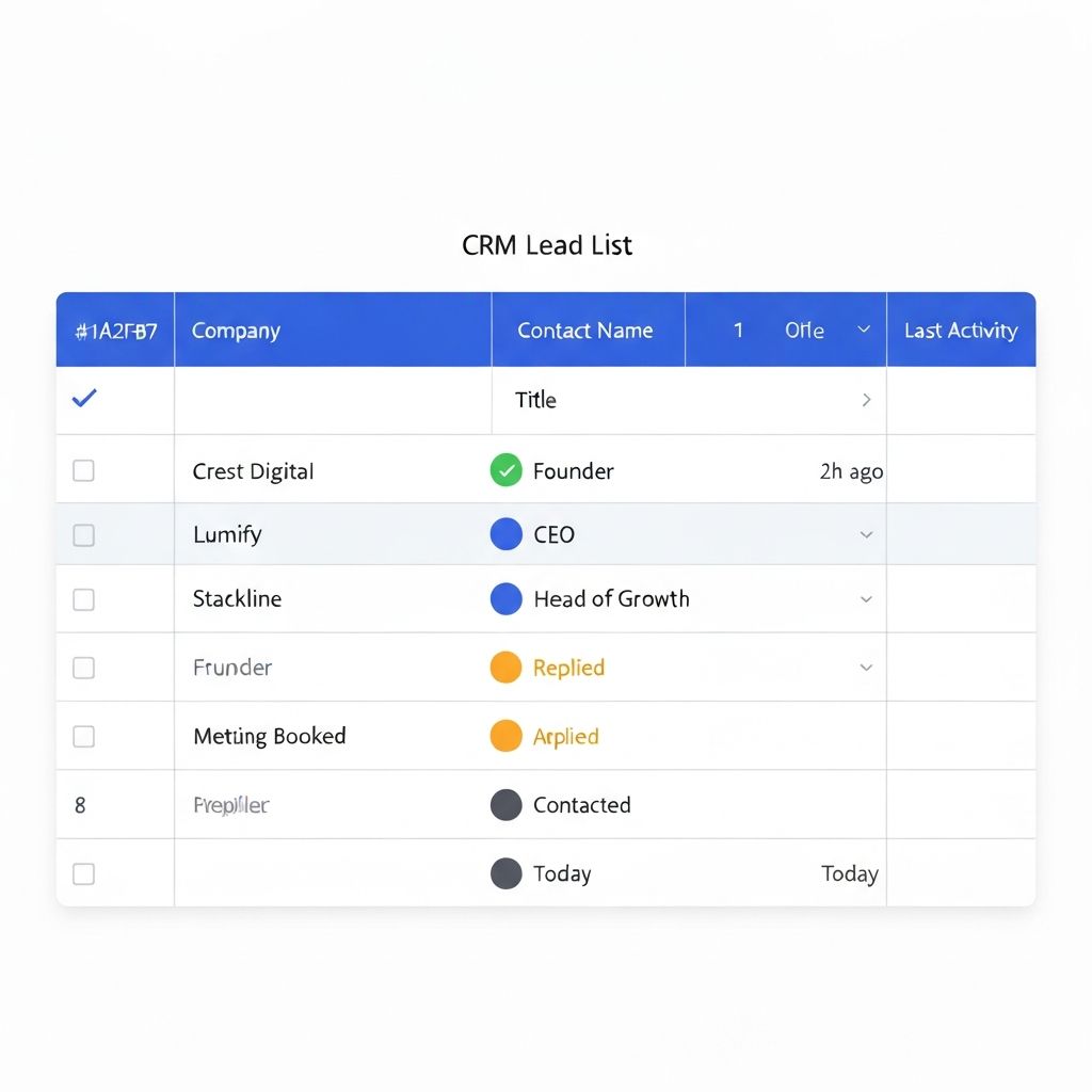 CRM lead list showing qualified B2B prospects with statuses